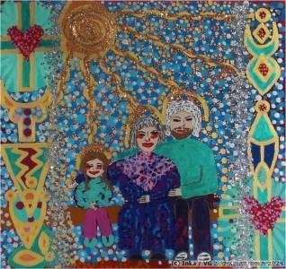 Contemporary painting behind glass